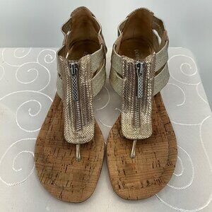 Donald J Pliner Gold Snake Print Leather Cork Wedge Sandals‎ 6M Dori